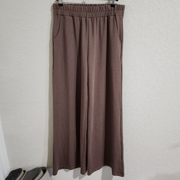 Sozy McKenna Brown Effortless and Chic Flowy Wide Leg Terry Pants Size M - Picture 2 of 8